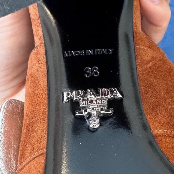 Prada Brown Suede Block Heel Slide‎ Sandals Size 38