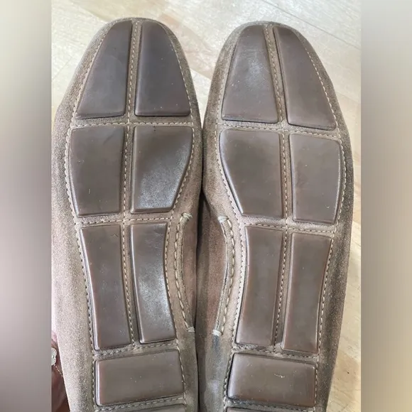 prada brown suede penny loafers driving