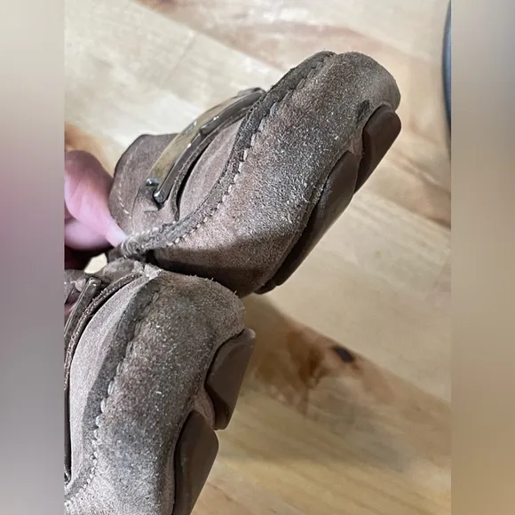 prada brown suede penny loafers driving