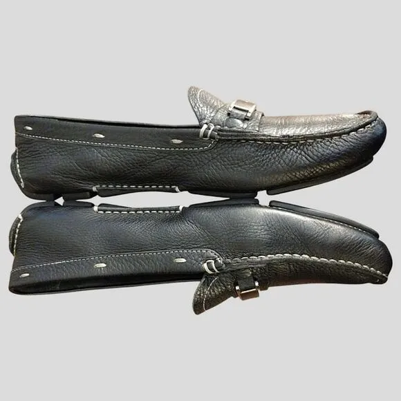 Prada Driving Loafers in Black with Silver Detail, Size EU 40.5 US 10