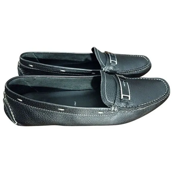 Prada Driving Loafers in Black with Silver Detail, Size EU 40.5 US 10