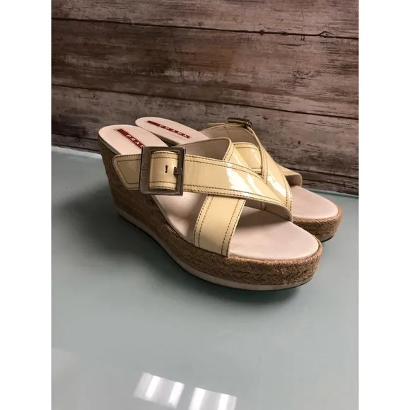 PRADA ESPADRILLE WEDGES SANDAL 37.5