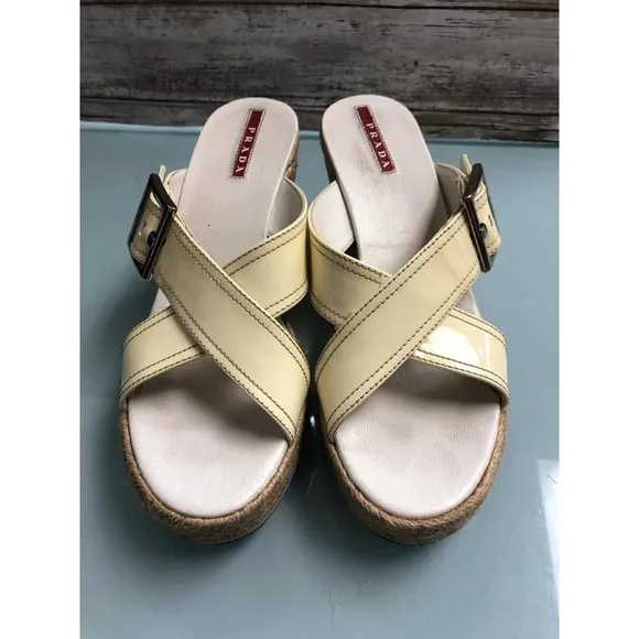 PRADA ESPADRILLE WEDGES SANDAL 37.5