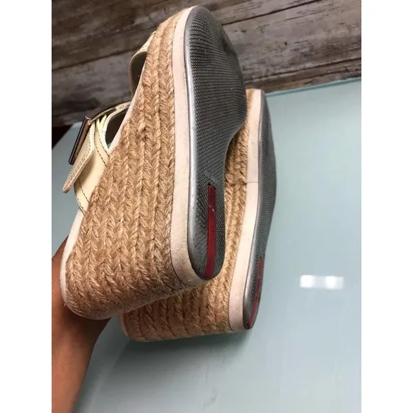 PRADA ESPADRILLE WEDGES SANDAL 37.5