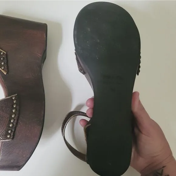 Prada Gold &amp; Brown Wedge Sandals Size 39