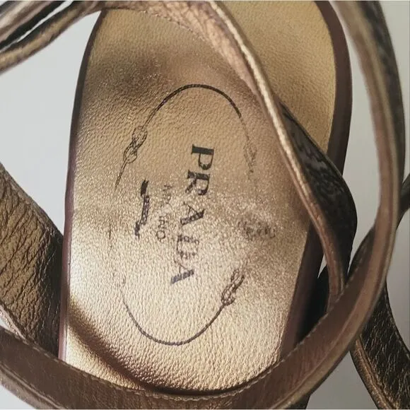 Prada Gold &amp; Brown Wedge Sandals Size 39