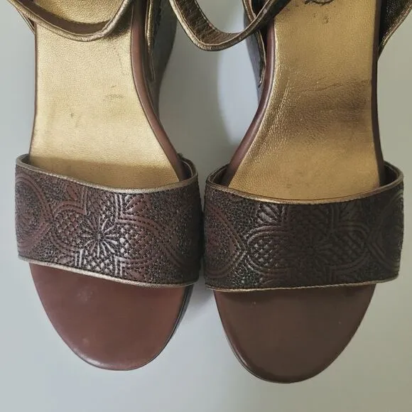 Prada Gold &amp; Brown Wedge Sandals Size 39
