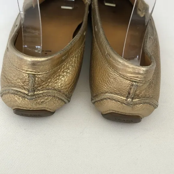 Prada Gold Leather Driving Loafers Size 40