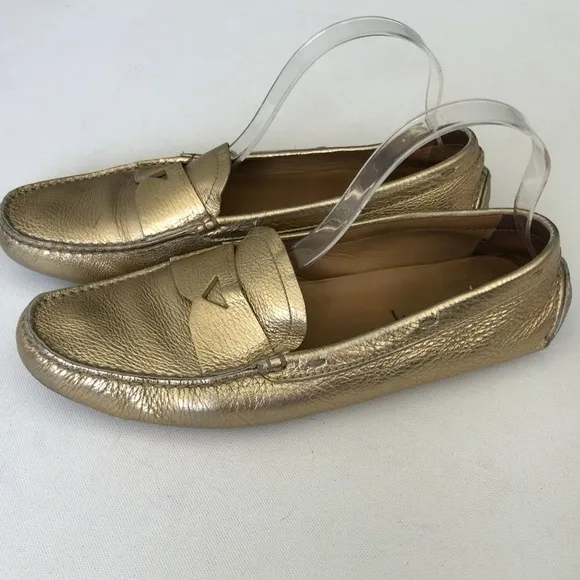 Prada Gold Leather Driving Loafers Size 40