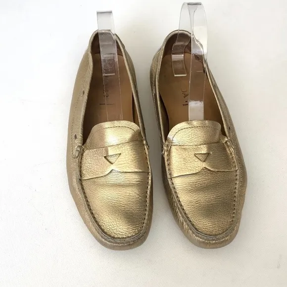 Prada Gold Leather Driving Loafers Size 40
