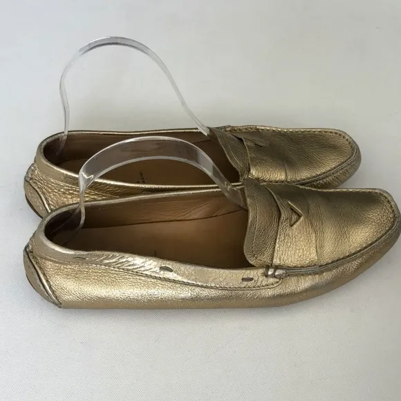 Prada Gold Leather Driving Loafers Size 40