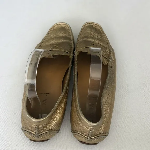 Prada Gold Leather Driving Loafers Size 40
