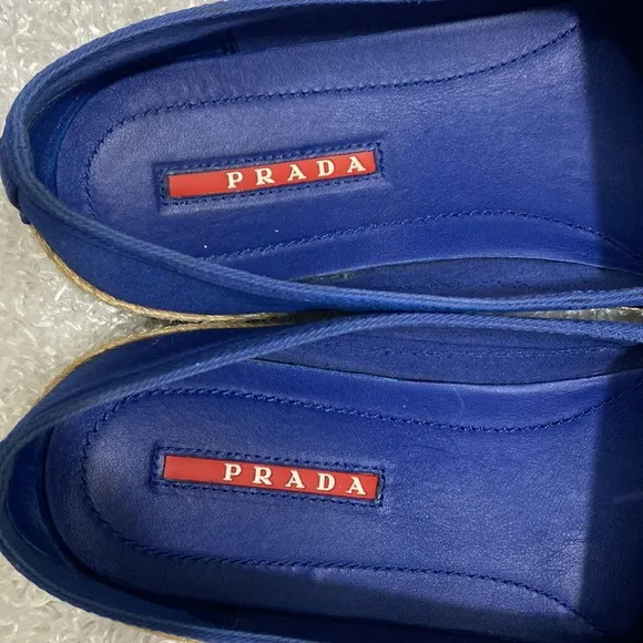 Prada Ladies Size 6 1/2 Blue Espadrilles Shoes