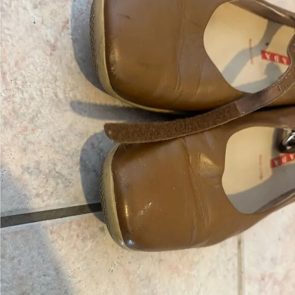 PRADA mary jane flats ballot logo shoes strappy wedge y2k Triangle Ballerina