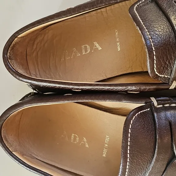 Prada Men's Brown Leather Driving Loafers Size 8.5