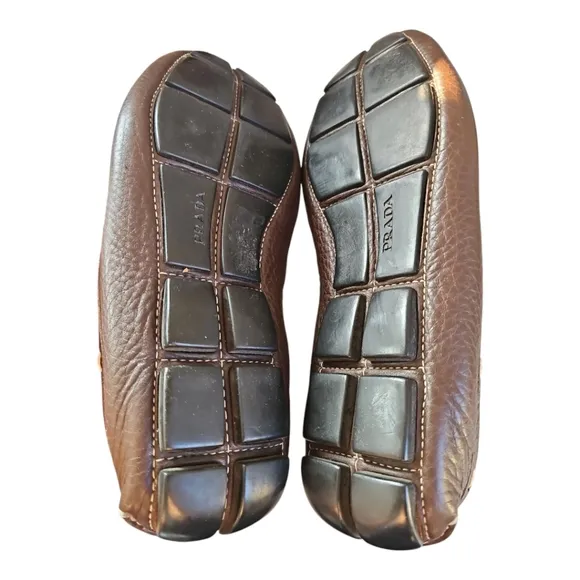 Prada Men's Brown Leather Driving Loafers Size 8.5