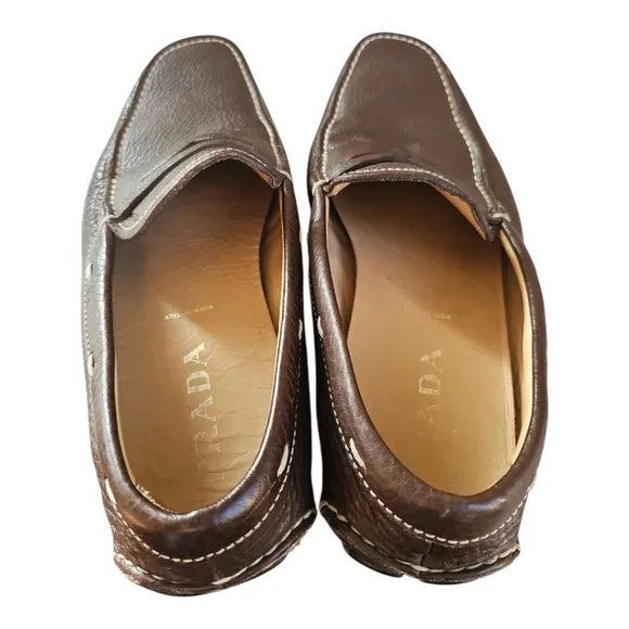 Prada Men's Brown Leather Driving Loafers Size 8.5