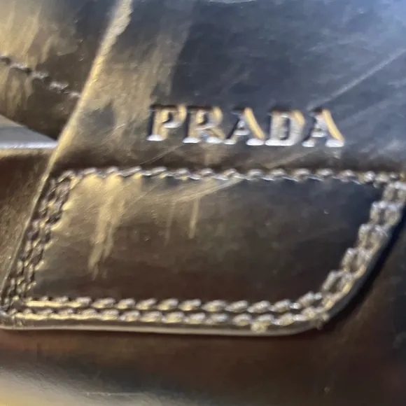 PRADA men’s spazzolato rois leather penny loafers in black sz 10.5