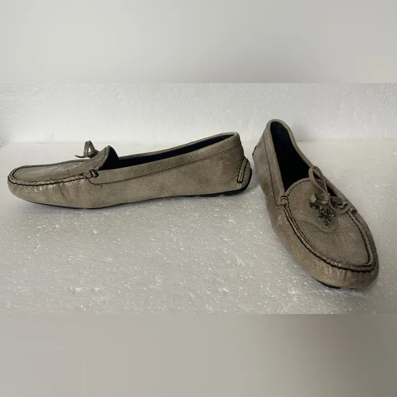 Prada Metallic Bow Driving Loafers Flats Size: 37 EUR