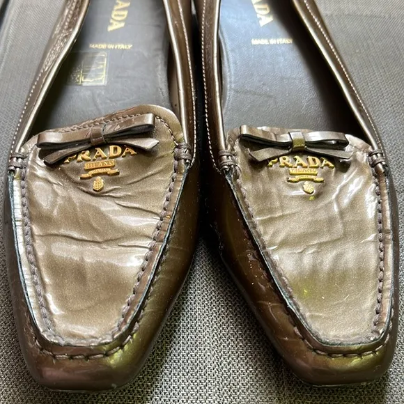 Prada Metallic bronze Patent Leather Driving Loafers