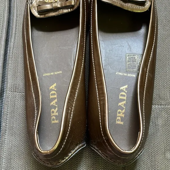 Prada Metallic bronze Patent Leather Driving Loafers
