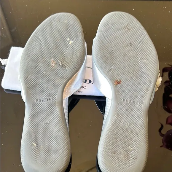 Prada Silver Floral Embellished slide Sandals vintage Y2K