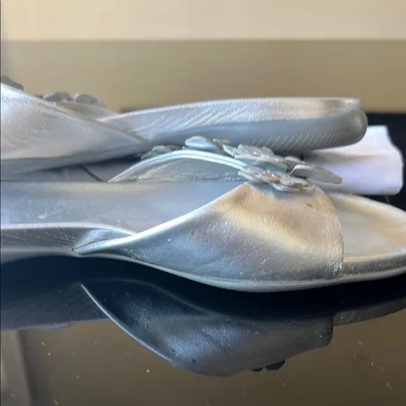 Prada Silver Floral Embellished slide Sandals vintage Y2K