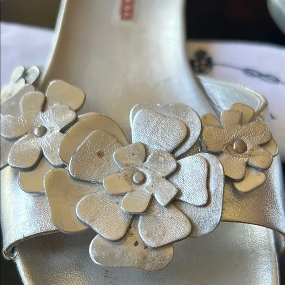 Prada Silver Floral Embellished slide Sandals vintage Y2K