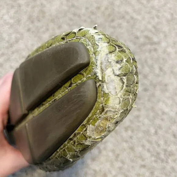 PRADA Snakeskin Green Driving Loafers | Leather Tie Designer Logo Flats