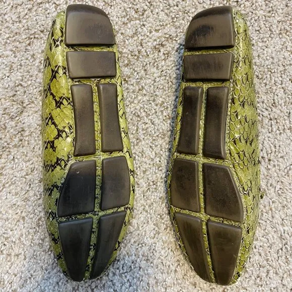 PRADA Snakeskin Green Driving Loafers | Leather Tie Designer Logo Flats