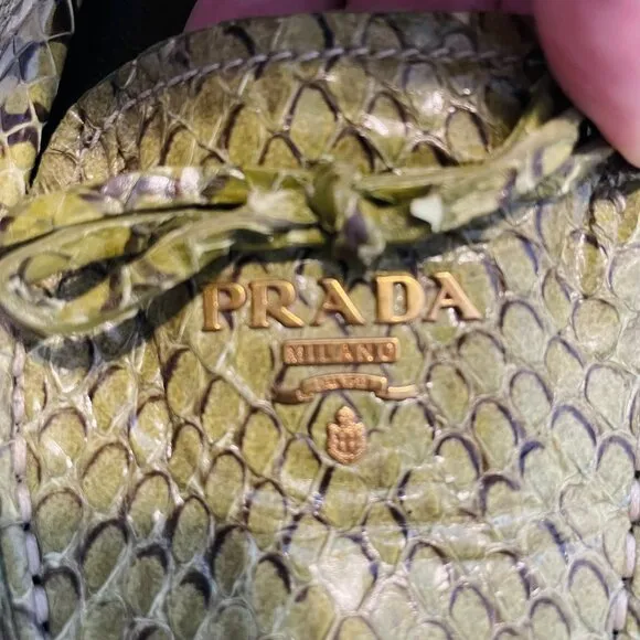 PRADA Snakeskin Green Driving Loafers | Leather Tie Designer Logo Flats