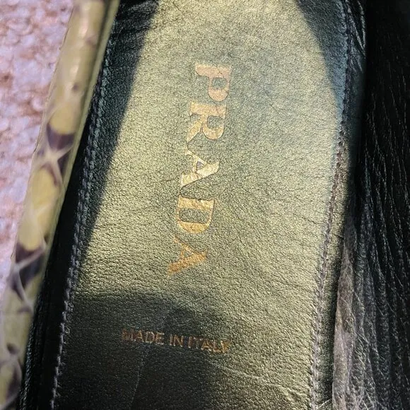 PRADA Snakeskin Green Driving Loafers | Leather Tie Designer Logo Flats