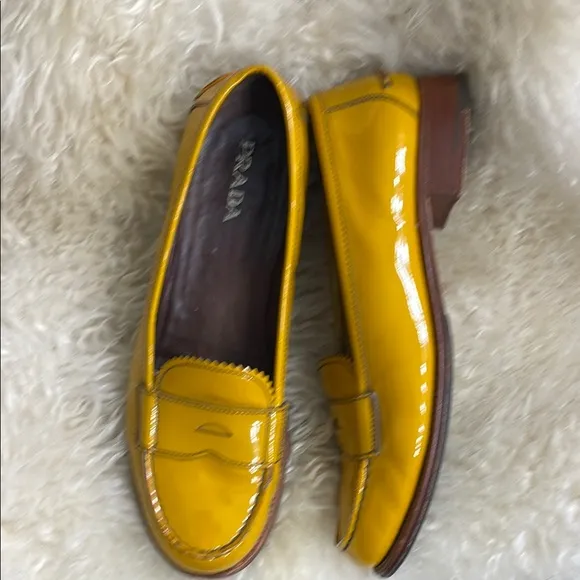 Prada Yellow Loafers Patent Leather Flats