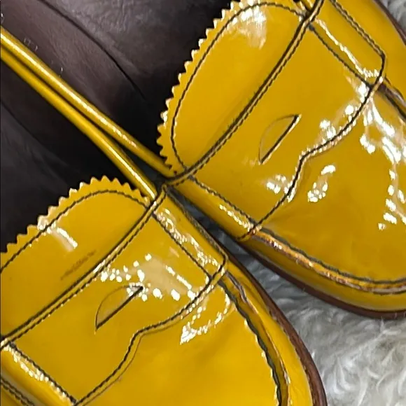 Prada Yellow Loafers Patent Leather Flats