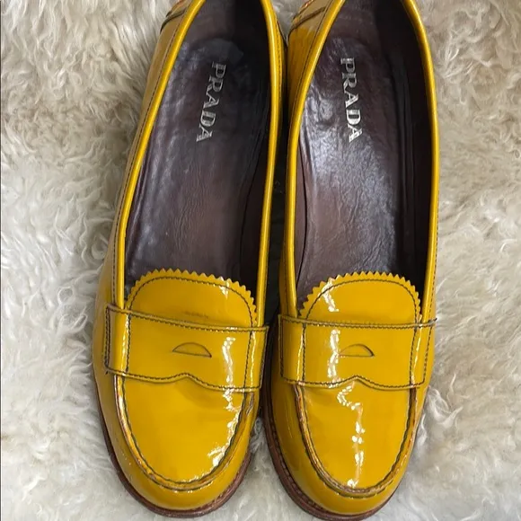 Prada Yellow Loafers Patent Leather Flats