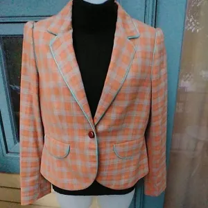 Preppy Penguin Salmon Turquoise Plaid Blazer