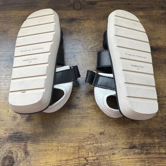 Proenza Schouler Womens Sandal 7 Black 37 Leather Neoprene Strappy Dad New