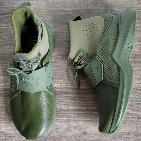 PUMA New Fenty by Rihanna Green Leather Hi-Top Trainer Fashion Sneakers Size