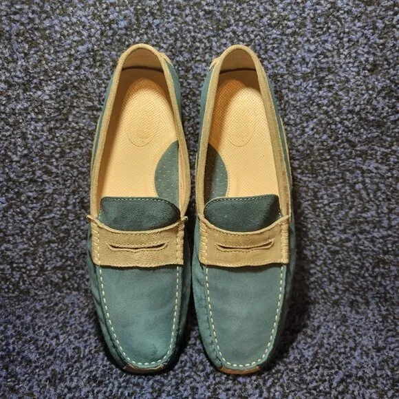 Quid Men's Size 44 EU Blue Taupe Suede Moccasins Slip On Casual Driving Loafers