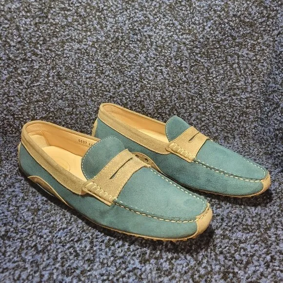 Quid Men's Size 44 EU Blue Taupe Suede Moccasins Slip On Casual Driving Loafers