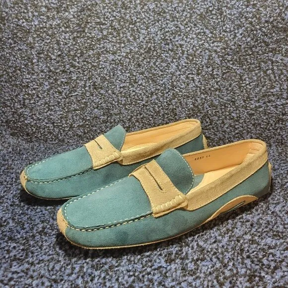 Quid Men's Size 44 EU Blue Taupe Suede Moccasins Slip On Casual Driving Loafers