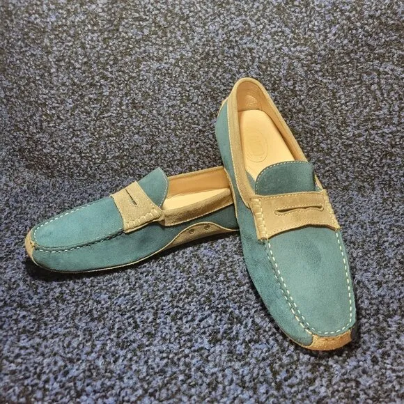 Quid Men's Size 44 EU Blue Taupe Suede Moccasins Slip On Casual Driving Loafers