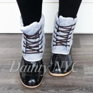 Quilted Duck Boots Gray Black Lace Up Rainboots