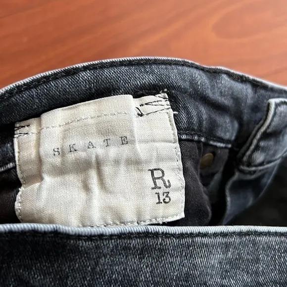 R13 “SKATE”‎ faded whiskered denim black jeans Mens size 34/28