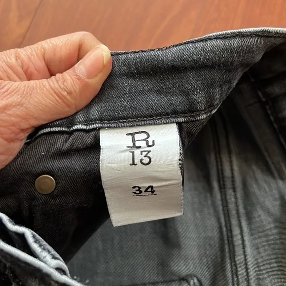 R13 “SKATE”‎ faded whiskered denim black jeans Mens size 34/28