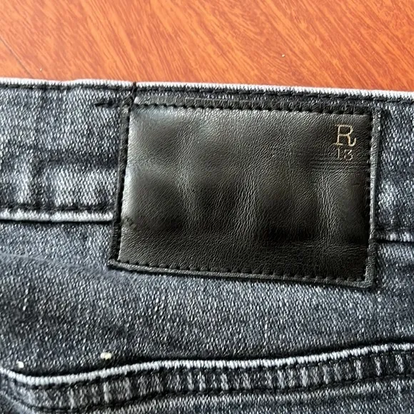 R13 “SKATE”‎ faded whiskered denim black jeans Mens size 34/28