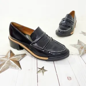 Rag &amp; Bone Antor Penny Loafers Chunky Heeled Black Brown Leather Size 39.5