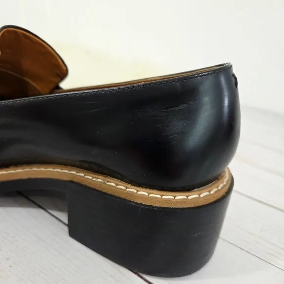Rag &amp; Bone Antor Penny Loafers Chunky Heeled Black Brown Leather Size 39.5