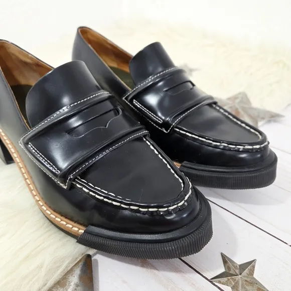 Rag &amp; Bone Antor Penny Loafers Chunky Heeled Black Brown Leather Size 39.5
