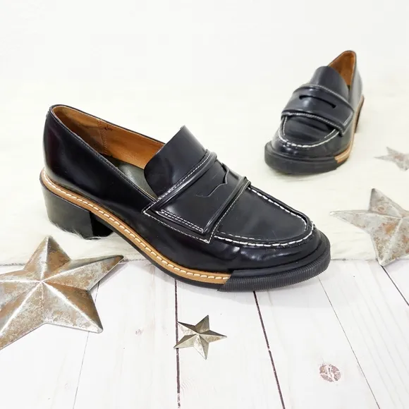 Rag &amp; Bone Antor Penny Loafers Chunky Heeled Black Brown Leather Size 39.5